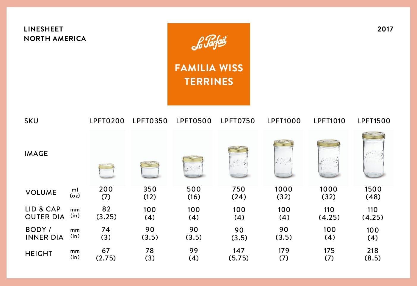 image:imageLe Parfait Familia Wiss Terrine Wide Mouth French Glass Jar wAirtight 2Piece System Gold Lids Ideal for Canning Food Storage Meal Prep Cake Jar amp DIY Crafts 16oz Pint Pack of 4 500ml1Ld110 Set4