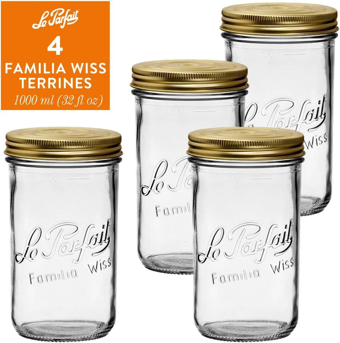 image:imageLe Parfait Familia Wiss Terrine Wide Mouth French Glass Jar wAirtight 2Piece System Gold Lids Ideal for Canning Food Storage Meal Prep Cake Jar amp DIY Crafts 16oz Pint Pack of 4 500ml32oz Set4