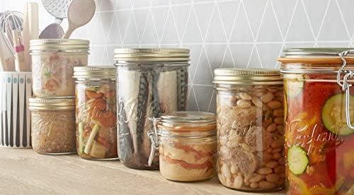 image:imageLe Parfait Familia Wiss Terrine Wide Mouth French Glass Jar wAirtight 2Piece System Gold Lids Ideal for Canning Food Storage Meal Prep Cake Jar amp DIY Crafts 7oz HalfPint Pack of 4 200ml33oz Single