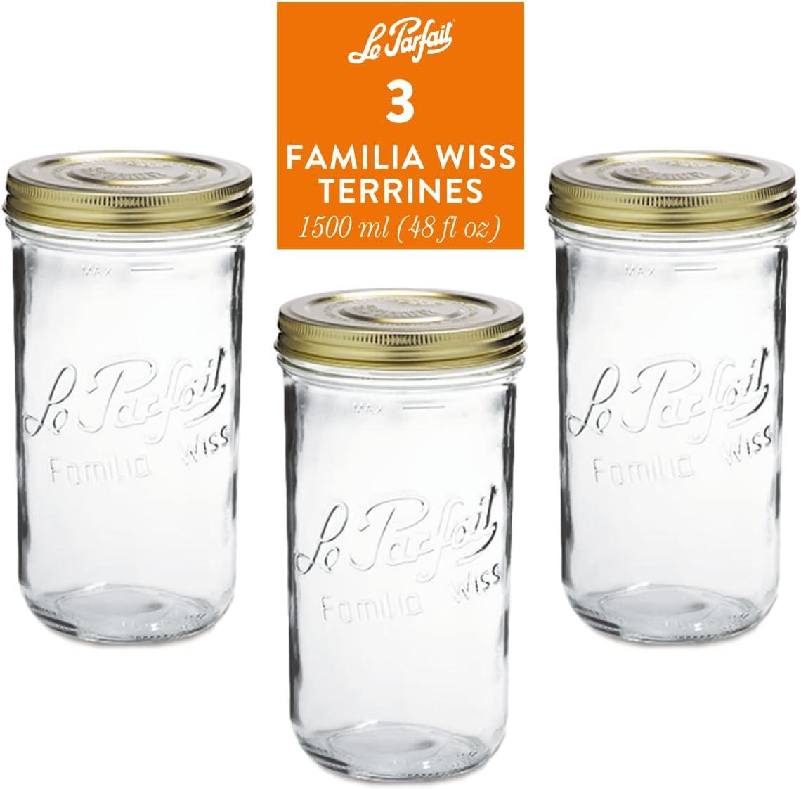 image:imageLe Parfait Familia Wiss Terrine Wide Mouth French Glass Jar wAirtight 2Piece System Gold Lids Ideal for Canning Food Storage Meal Prep Cake Jar amp DIY Crafts 7oz HalfPint Pack of 4 200ml48oz Set3