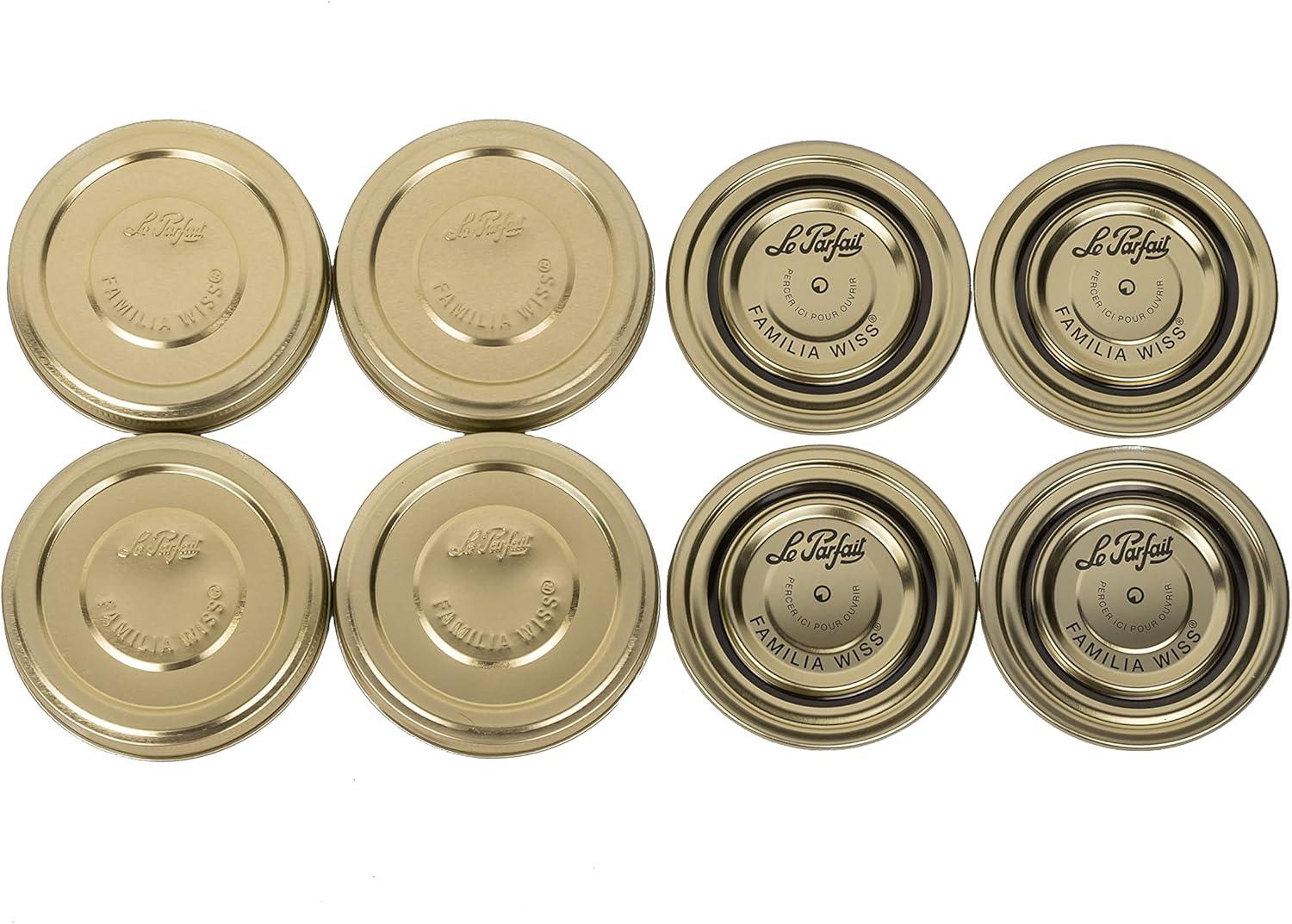 image:imageLe Parfait Familia Wiss Terrine Wide Mouth French Glass Jar wAirtight 2Piece System Gold Lids Ideal for Canning Food Storage Meal Prep Cake Jar amp DIY Crafts 7oz HalfPint Pack of 4 200ml33oz Set4