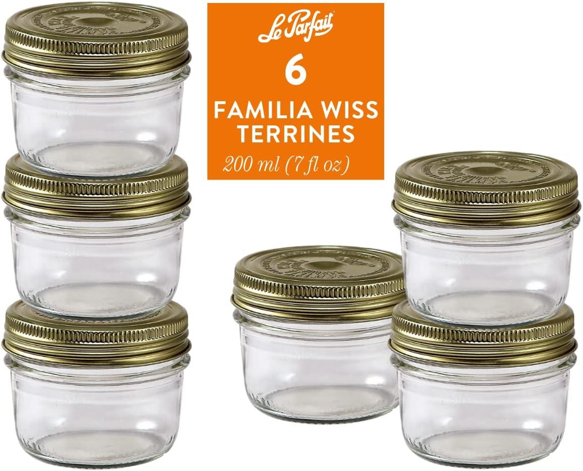 image:imageLe Parfait Familia Wiss Terrine Wide Mouth French Glass Jar wAirtight 2Piece System Gold Lids Ideal for Food Storage Canning Meal Prep Cake Jar amp DIY Crafts 24oz PintHalf Pack of 6 750ml07oz Set6