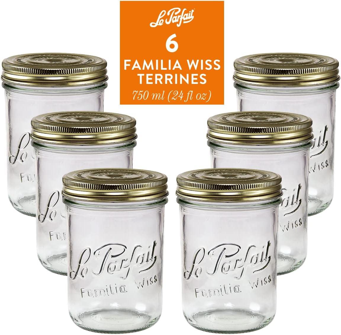 image:imageLe Parfait Familia Wiss Terrine Wide Mouth French Glass Jar wAirtight 2Piece System Gold Lids Ideal for Food Storage Canning Meal Prep Cake Jar amp DIY Crafts 24oz PintHalf Pack of 6 750ml24oz Set6