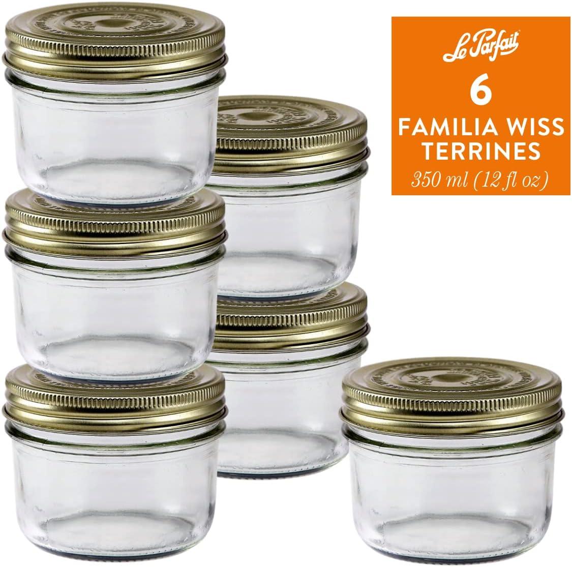 image:imageLe Parfait Familia Wiss Terrine Wide Mouth French Glass Jar wAirtight 2Piece System Gold Lids Ideal for Food Storage Canning Meal Prep Cake Jar amp DIY Crafts 24oz PintHalf Pack of 6 750ml12oz Set6
