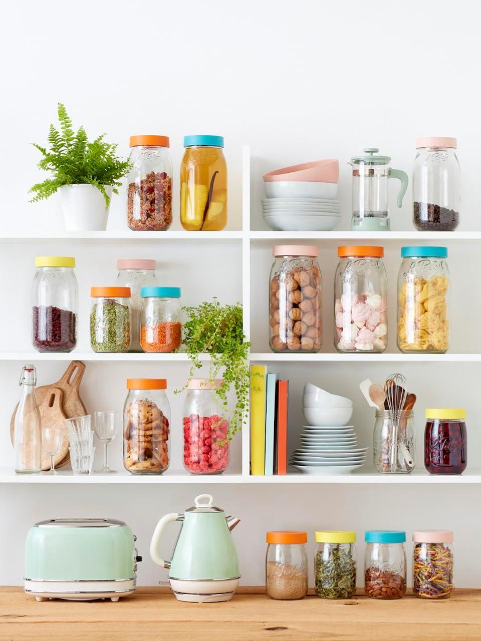 image:imageLe Parfait Screw Top Jar Wide Mouth French Glass Jar Ideal for Food and Soup Storage Canning Flour Brown Sugar and other Baking Supplies 1L32oz Pack of 4 Orange1LTeal Set4