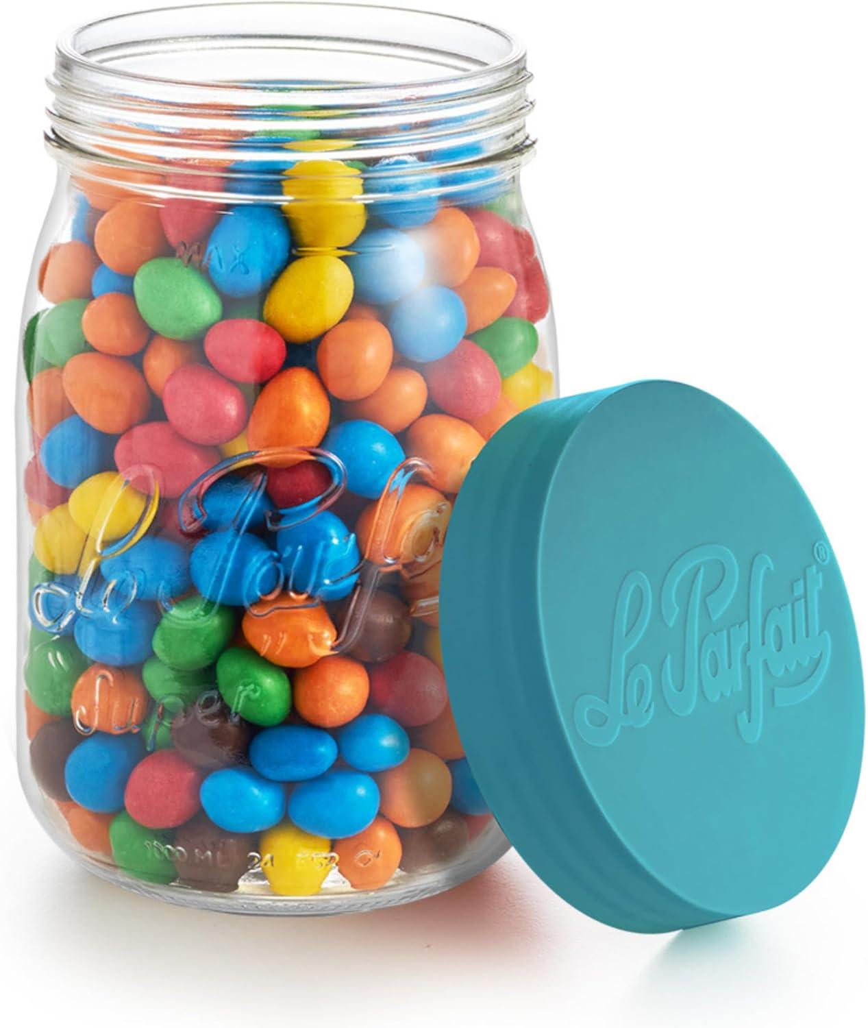 image:imageLe Parfait Screw Top Jar Wide Mouth French Glass Jar Ideal for Food and Soup Storage Canning Flour Brown Sugar and other Baking Supplies 1L32oz Pack of 4 Orange1LTeal Set4