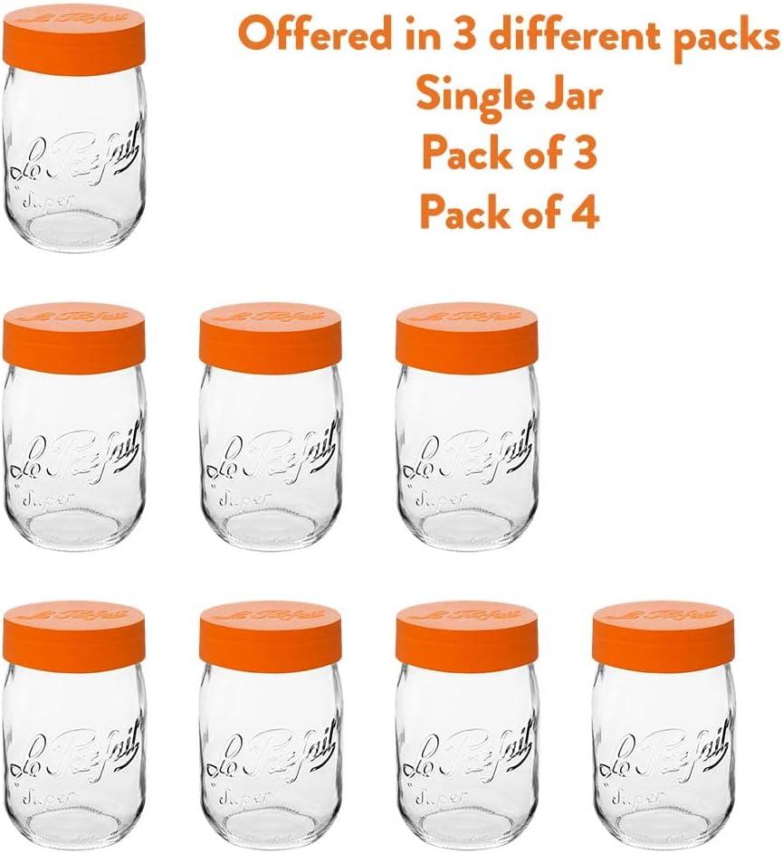image:imageLe Parfait Screw Top Jar Wide Mouth French Glass Jar Ideal for Food and Soup Storage Canning Flour Brown Sugar and other Baking Supplies 1L32oz Pack of 4 Orange1LOrange Set4
