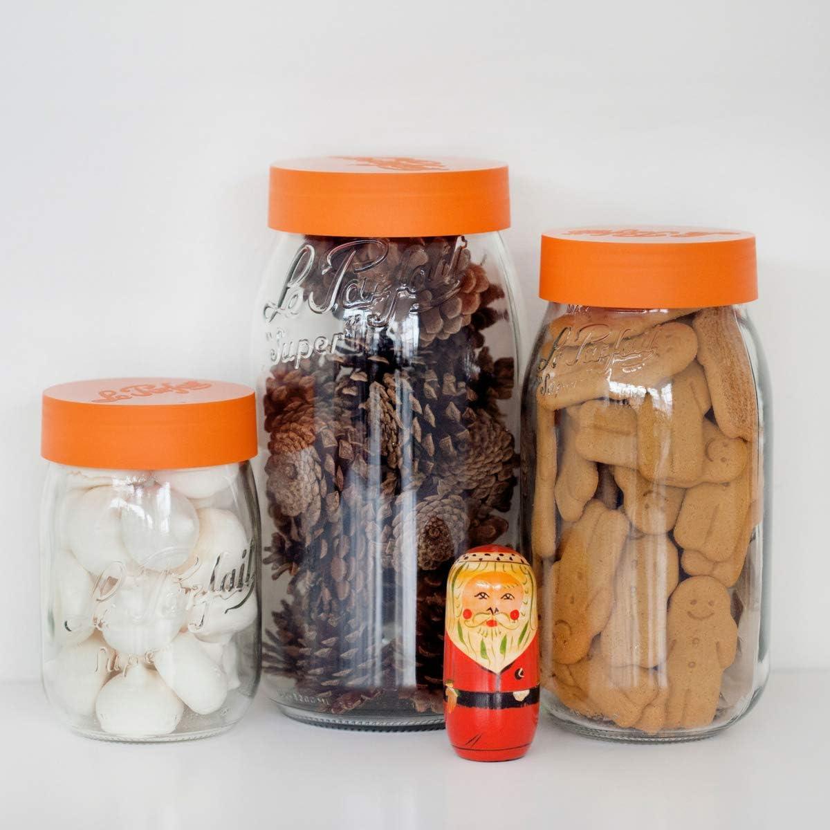 image:imageLe Parfait Screw Top Jar Wide Mouth French Glass Jar Ideal for Food and Soup Storage Canning Flour Brown Sugar and other Baking Supplies 1L32oz Pack of 4 Orange1LGold Set4