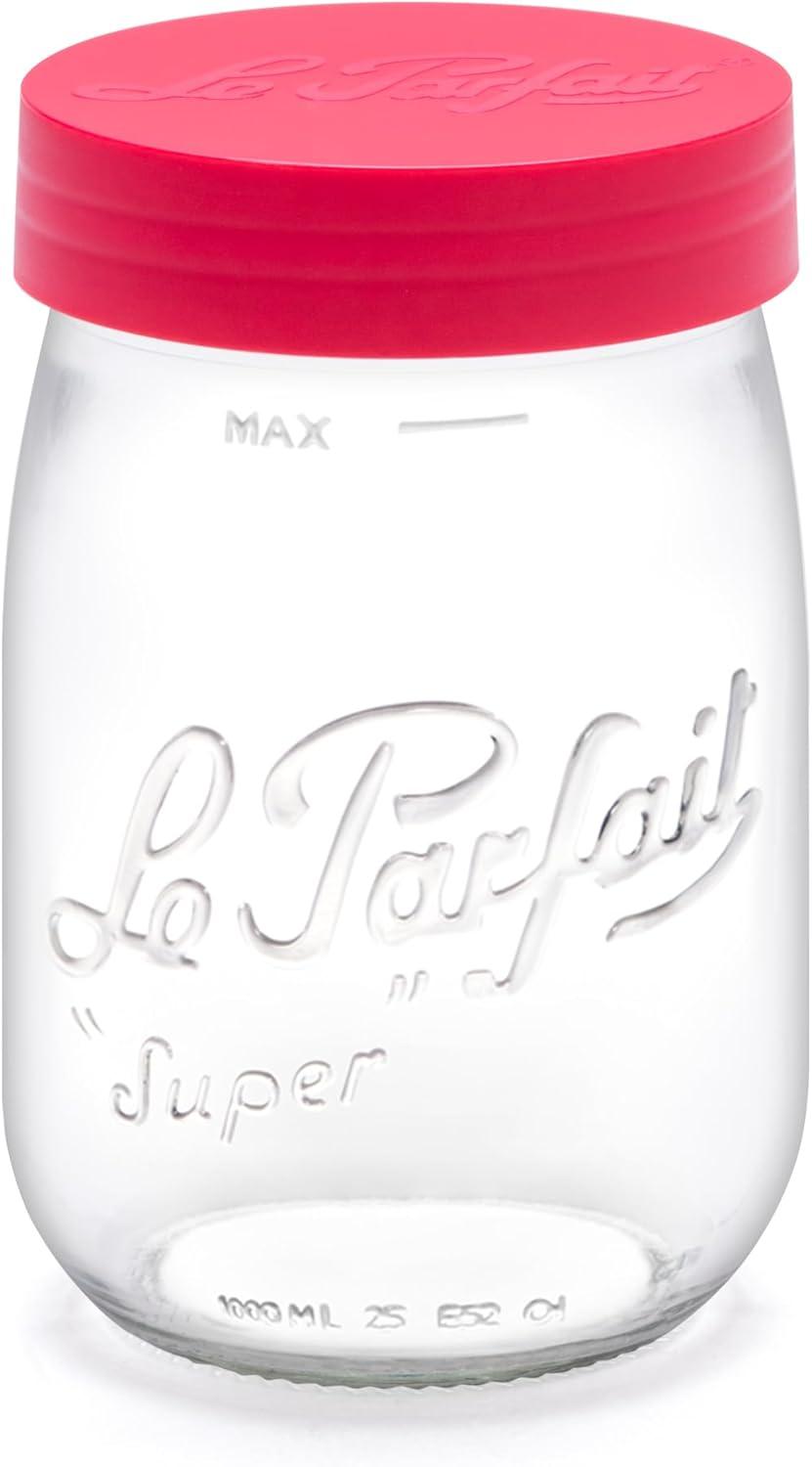 image:imageLe Parfait Screw Top Jar Wide Mouth French Glass Jar Ideal for Food and Soup Storage Canning Flour Brown Sugar and other Baking Supplies 1L32oz Pack of 4 Orange1LRaspberry Set4