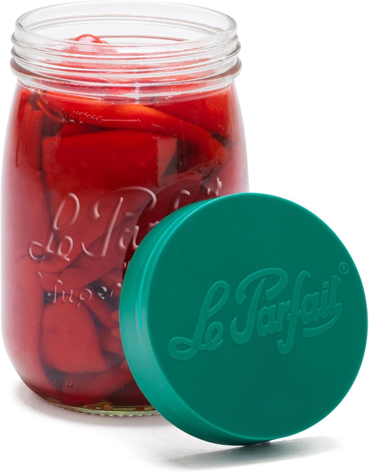 image:imageLe Parfait Screw Top Jar Wide Mouth French Glass Jar Ideal for Food and Soup Storage Canning Flour Brown Sugar and other Baking Supplies 1L32oz Pack of 4 Orange1LPine Set4