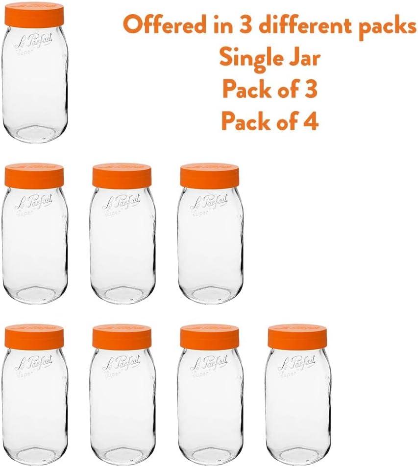 image:imageLe Parfait Screw Top Jar Wide Mouth French Glass Jar Ideal for Food and Soup Storage Canning Flour Brown Sugar and other Baking Supplies 2L64oz Pack of 3 Gold2LOrange Single