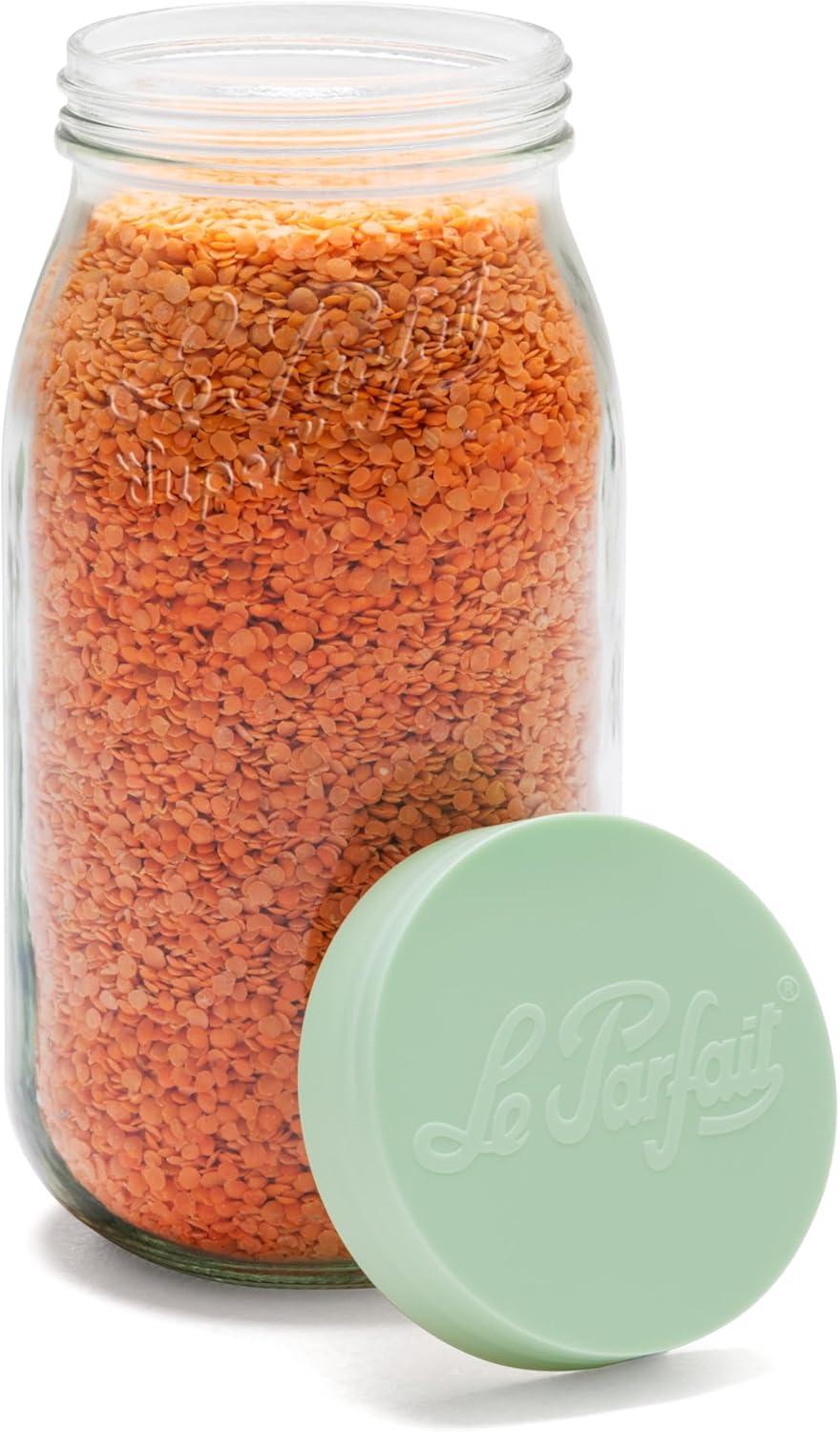 image:imageLe Parfait Screw Top Jar Wide Mouth French Glass Jar Ideal for Food and Soup Storage Canning Flour Brown Sugar and other Baking Supplies 2L64oz Pack of 3 Gold2LMint Set3