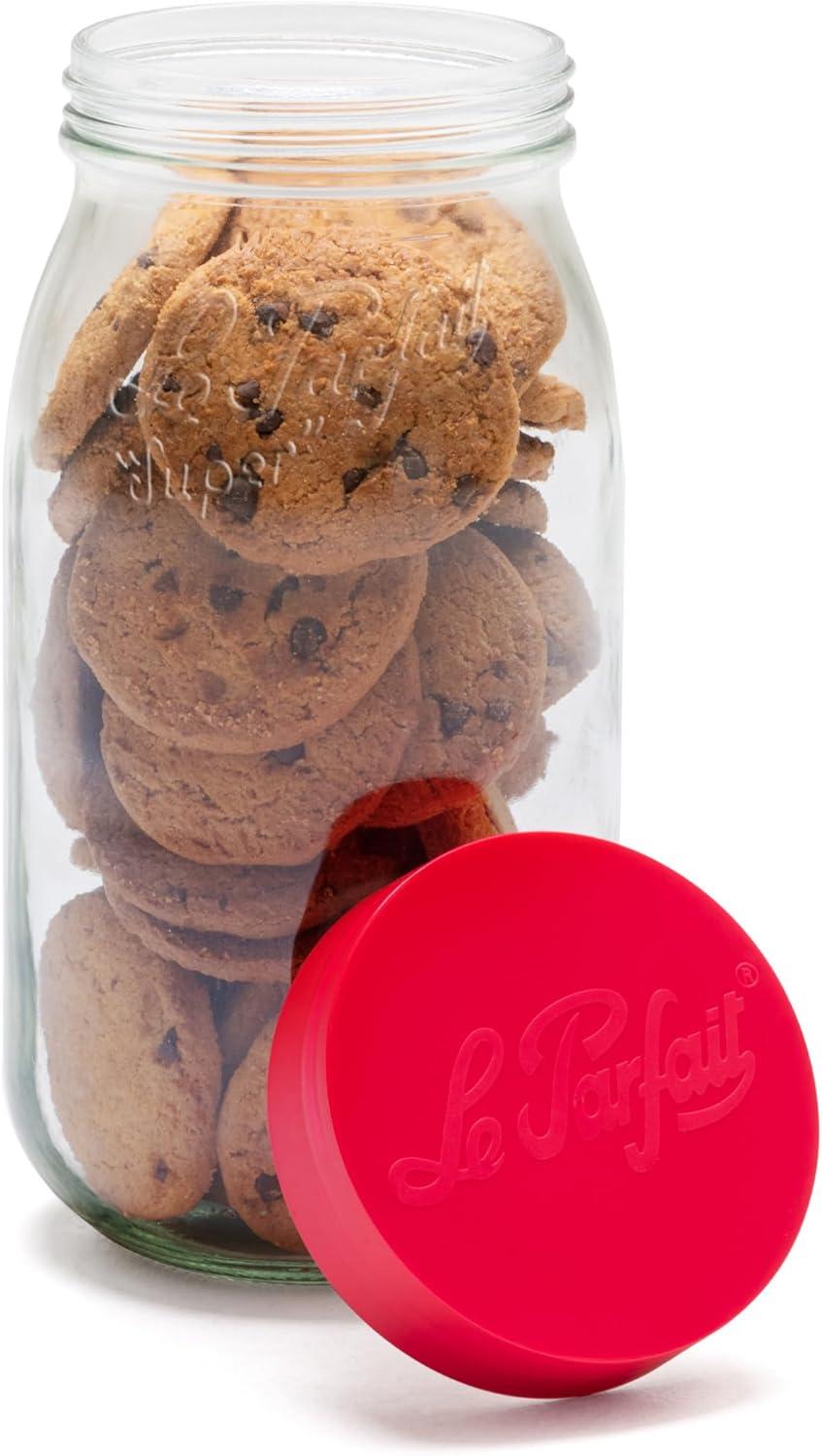 image:imageLe Parfait Screw Top Jar Wide Mouth French Glass Jar Ideal for Food and Soup Storage Canning Flour Brown Sugar and other Baking Supplies 2L64oz Pack of 3 Gold2LRaspberry Set3
