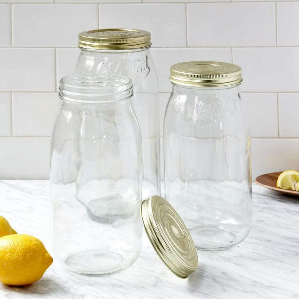 image:imageLe Parfait Screw Top Jar Wide Mouth French Glass Jar Ideal for Food and Soup Storage Canning Flour Brown Sugar and other Baking Supplies 2L64oz Pack of 3 Gold2LGold Set3