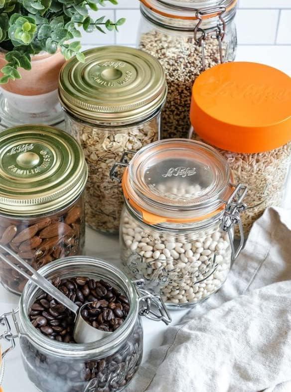 image:imageLe Parfait Screw Top Jar Wide Mouth French Glass Jar Ideal for Food and Soup Storage Canning Flour Brown Sugar and other Baking Supplies 2L64oz Pack of 3 Gold2LGold Set3