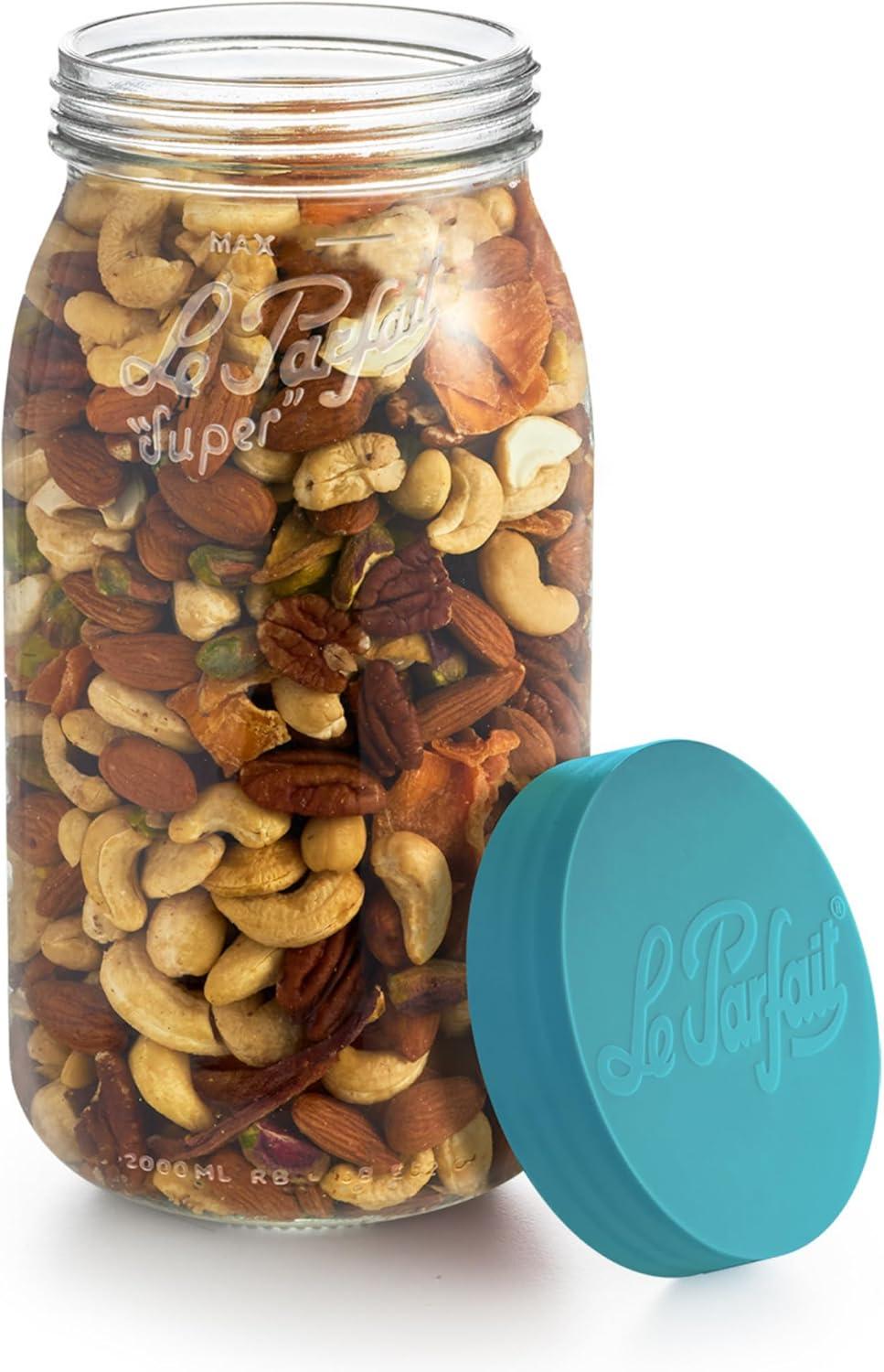 image:imageLe Parfait Screw Top Jar Wide Mouth French Glass Jar Ideal for Food and Soup Storage Canning Flour Brown Sugar and other Baking Supplies 2L64oz Pack of 3 Gold2LTeal Set3