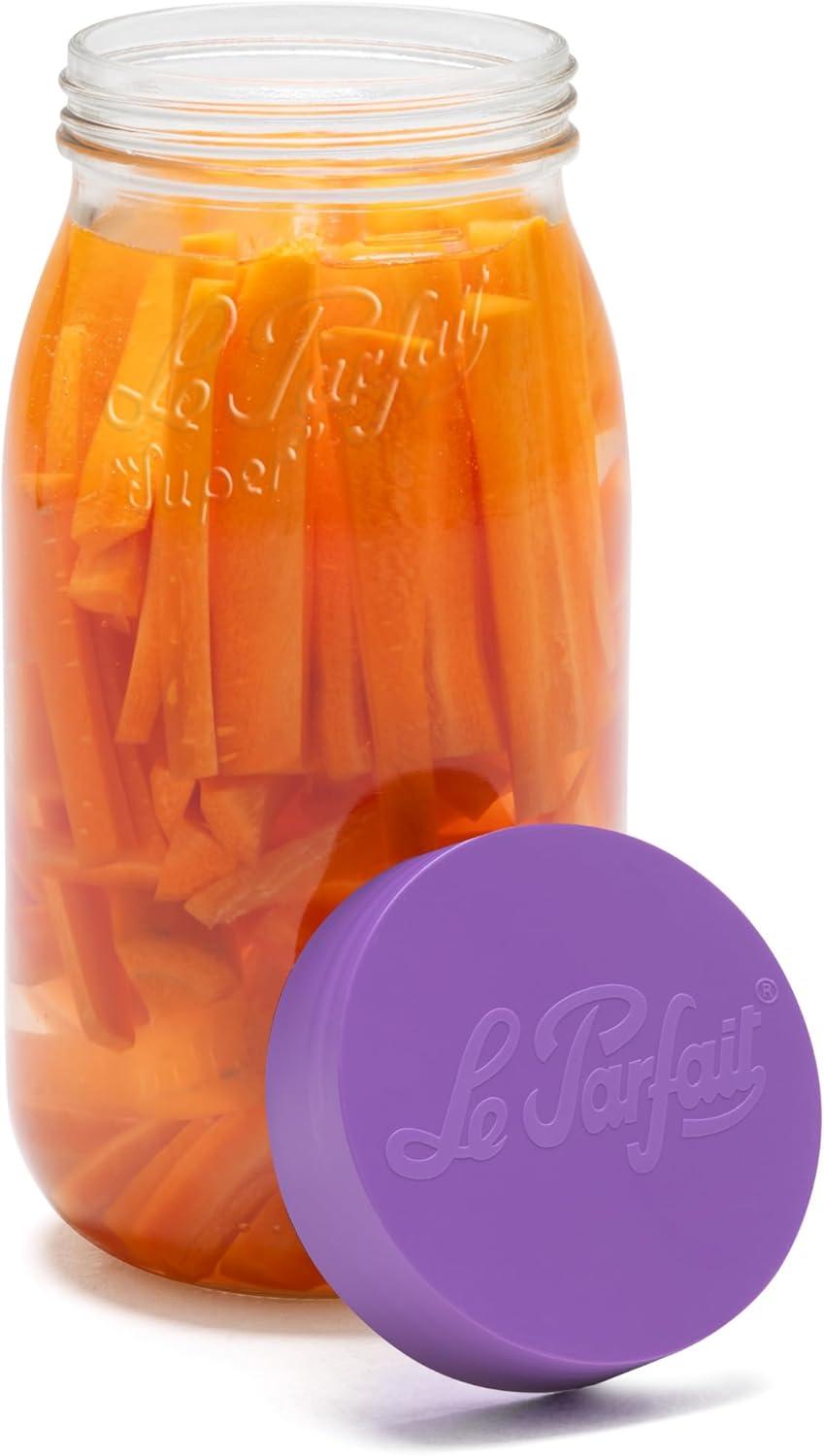 image:imageLe Parfait Screw Top Jar Wide Mouth French Glass Jar Ideal for Food and Soup Storage Canning Flour Brown Sugar and other Baking Supplies 2L64oz Pack of 3 Gold2LViolet Set3