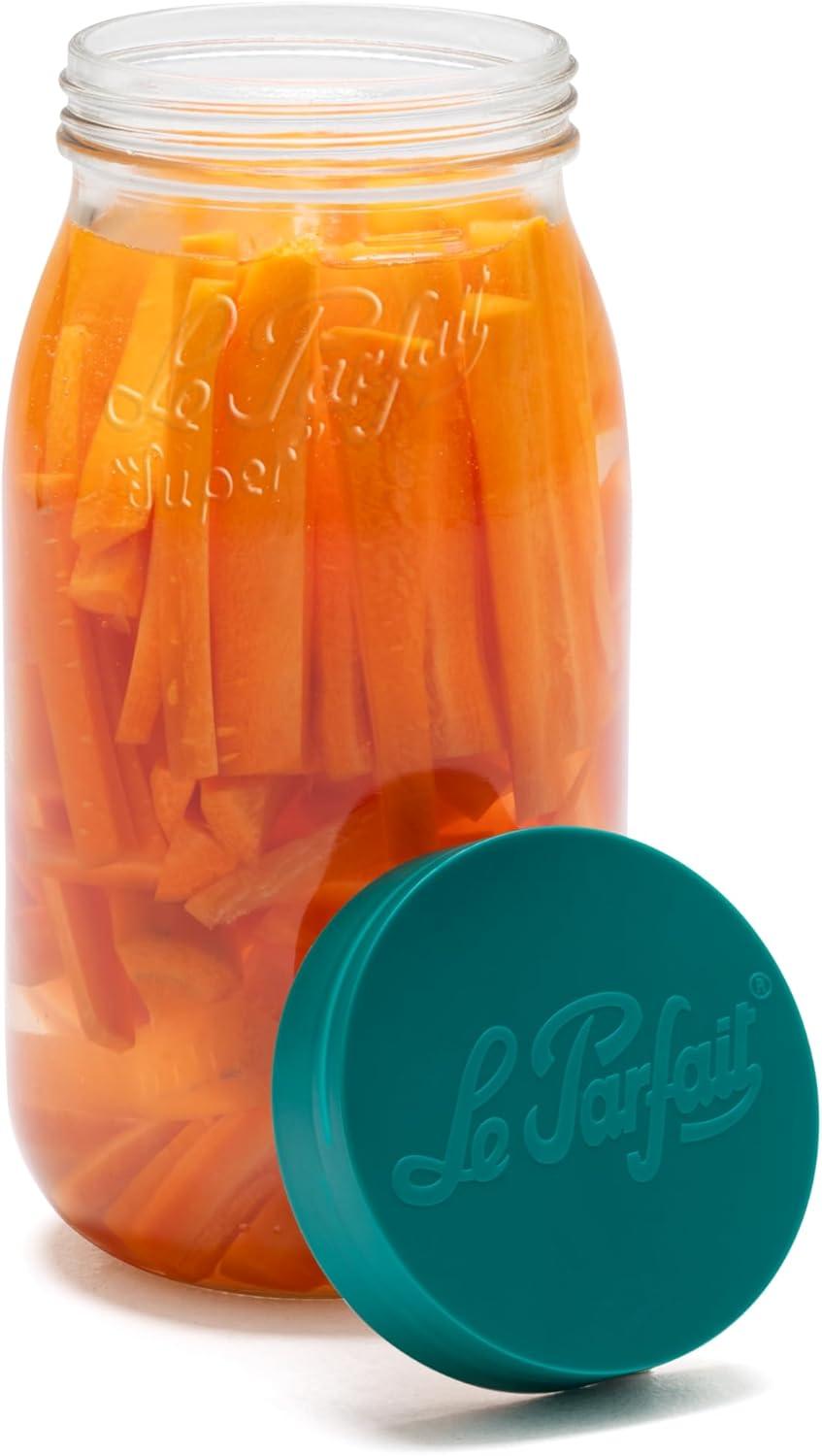 image:imageLe Parfait Screw Top Jar Wide Mouth French Glass Jar Ideal for Food and Soup Storage Canning Flour Brown Sugar and other Baking Supplies 2L64oz Pack of 3 Gold2LPine Set3