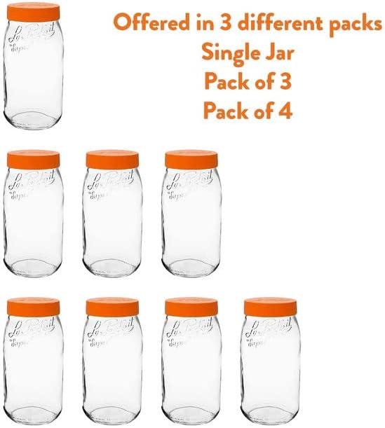 image:imageLe Parfait Screw Top Jar Wide Mouth French Glass Jar Ideal for Food and Soup Storage Canning Flour Brown Sugar and other Baking Supplies 3L96oz Single Gold3LOrange Set3