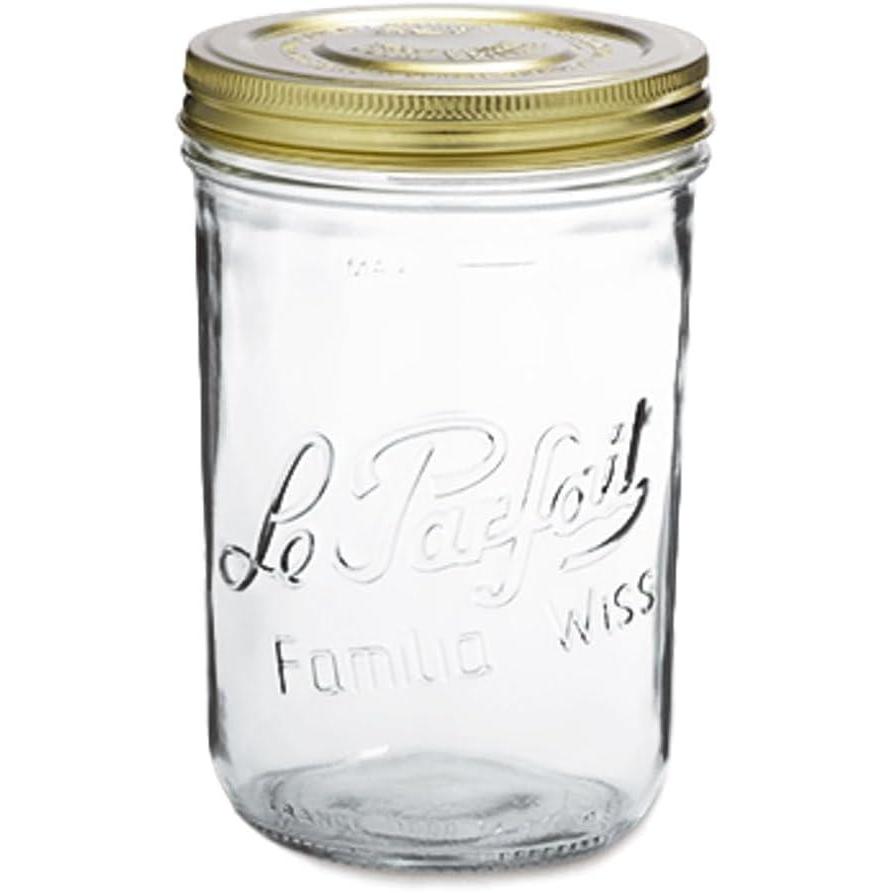 image:imageLe Parfait Familia Wiss Terrine Wide Mouth French Glass Jar wAirtight 2Piece System Gold Lids Ideal for Canning Food Storage Meal Prep Cake Jar amp DIY Crafts 7oz HalfPint Pack of 4 200ml33oz Single