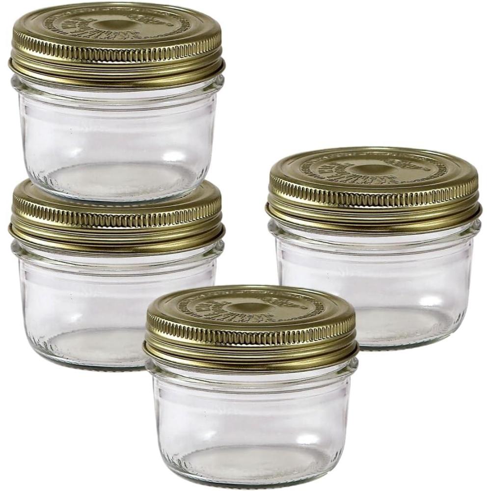image:imageLe Parfait Familia Wiss Terrine Wide Mouth French Glass Jar wAirtight 2Piece System Gold Lids Ideal for Canning Food Storage Meal Prep Cake Jar amp DIY Crafts 16oz Pint Pack of 4 500ml07oz Set4