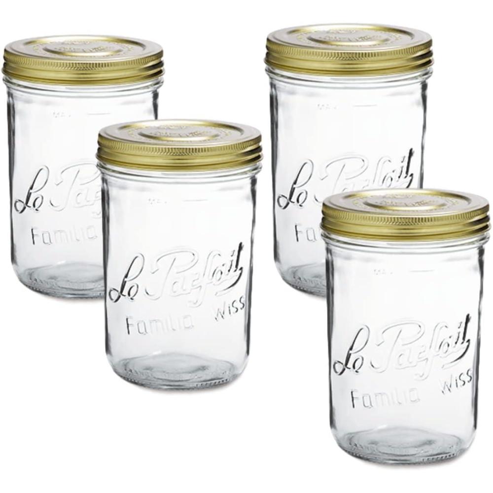 image:imageLe Parfait Familia Wiss Terrine Wide Mouth French Glass Jar wAirtight 2Piece System Gold Lids Ideal for Canning Food Storage Meal Prep Cake Jar amp DIY Crafts 7oz HalfPint Pack of 4 200ml1Ld110 Set4