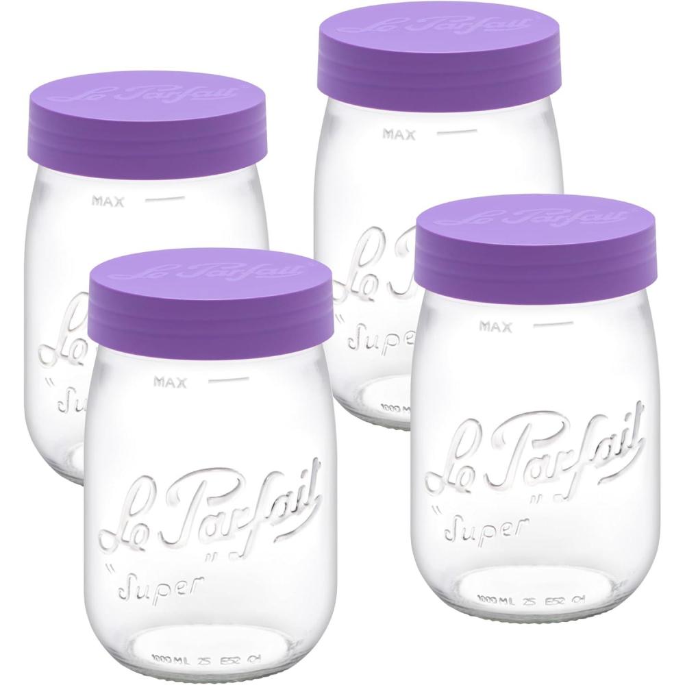 image:imageLe Parfait Screw Top Jar Wide Mouth French Glass Jar Ideal for Food and Soup Storage Canning Flour Brown Sugar and other Baking Supplies 1L32oz Pack of 4 Orange1LViolet Set4
