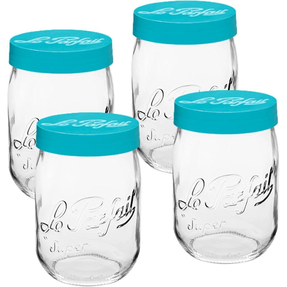 image:imageLe Parfait Screw Top Jar Wide Mouth French Glass Jar Ideal for Food and Soup Storage Canning Flour Brown Sugar and other Baking Supplies 1L32oz Pack of 4 Orange1LTeal Set4