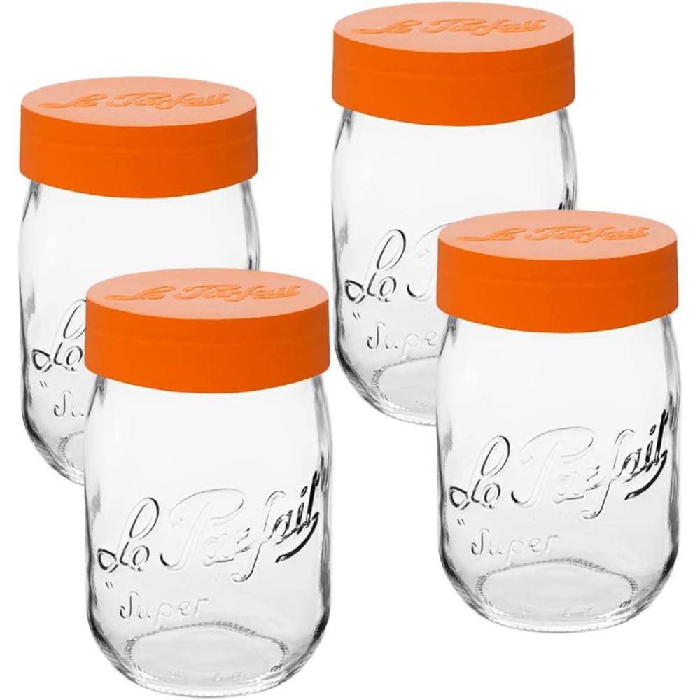 image:imageLe Parfait Screw Top Jar Wide Mouth French Glass Jar Ideal for Food and Soup Storage Canning Flour Brown Sugar and other Baking Supplies 1L32oz Pack of 4 Orange1LOrange Set4