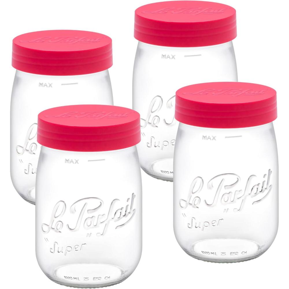 image:imageLe Parfait Screw Top Jar Wide Mouth French Glass Jar Ideal for Food and Soup Storage Canning Flour Brown Sugar and other Baking Supplies 1L32oz Pack of 4 Orange1LRaspberry Set4