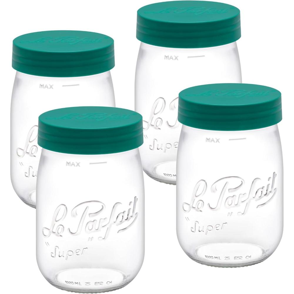 image:imageLe Parfait Screw Top Jar Wide Mouth French Glass Jar Ideal for Food and Soup Storage Canning Flour Brown Sugar and other Baking Supplies 1L32oz Pack of 4 Orange1LPine Set4
