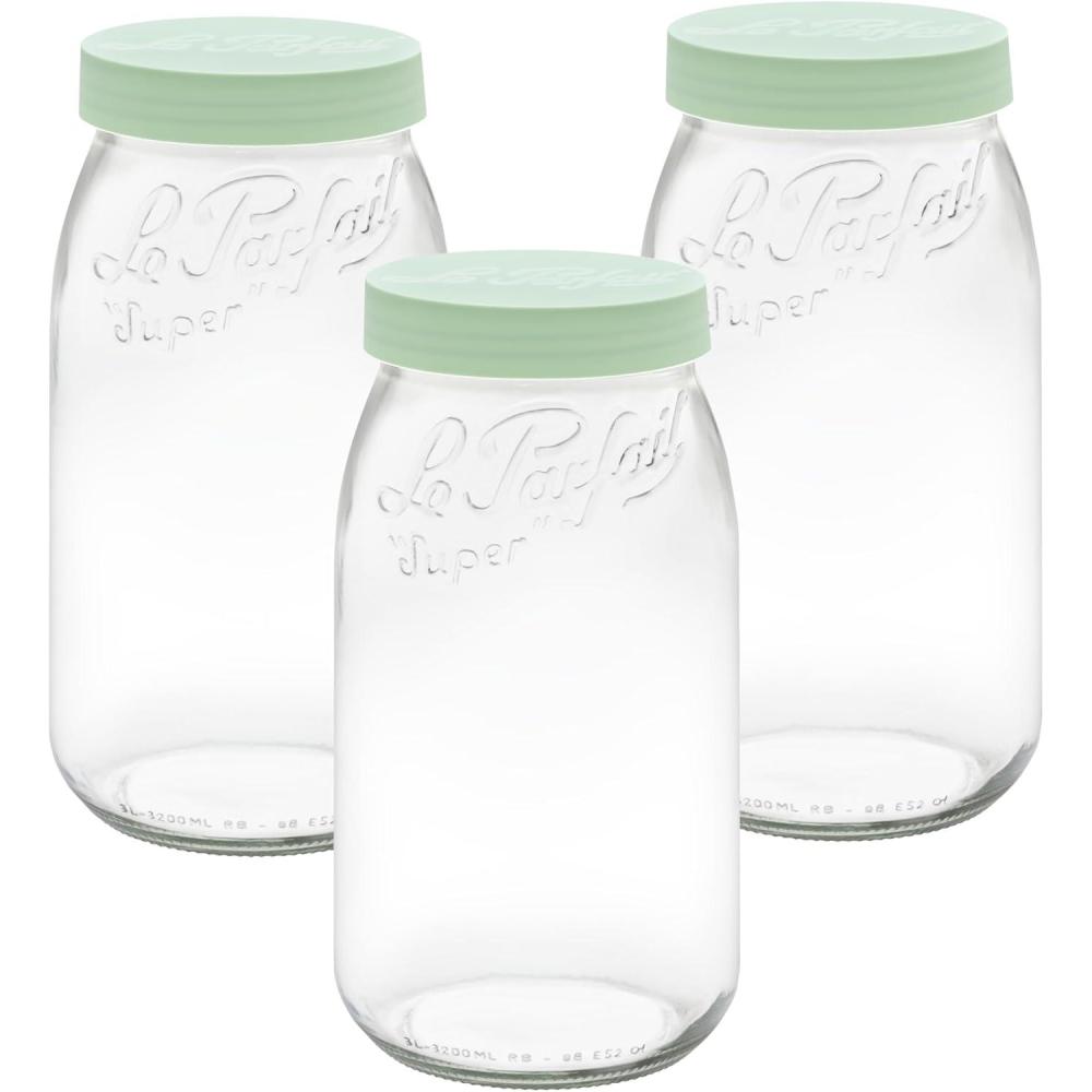 image:imageLe Parfait Screw Top Jar Wide Mouth French Glass Jar Ideal for Food and Soup Storage Canning Flour Brown Sugar and other Baking Supplies 3L96oz Single Gold3LMint Set3