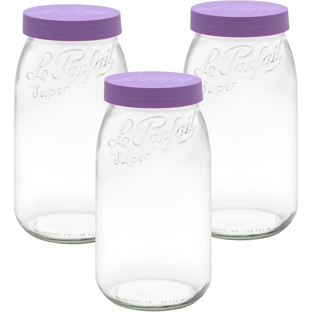 image:imageLe Parfait Screw Top Jar Wide Mouth French Glass Jar Ideal for Food and Soup Storage Canning Flour Brown Sugar and other Baking Supplies 3L96oz Single Gold3LViolet Set3