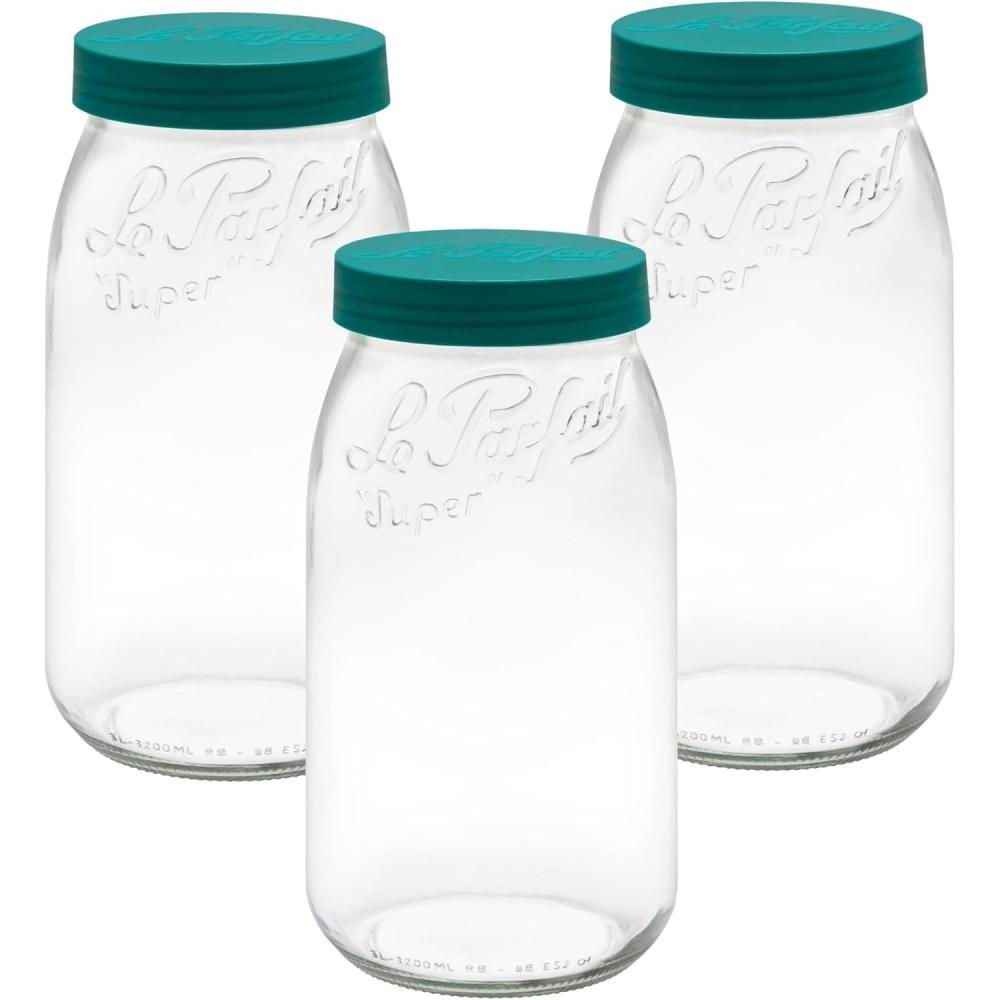 image:imageLe Parfait Screw Top Jar Wide Mouth French Glass Jar  Ideal for Food and Soup Storage Canning Flour Brown Sugar and other Baking Supplies 3L96oz Single Gold3LPine Set3