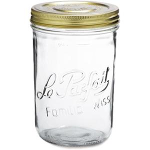Le Parfait Familia Wiss Terrine Wide Mouth French Glass Jar w/Airtight 2-Piece System Gold Lids | Ideal for Canning, Food Storage, Meal Prep, Cake Jar & DIY Crafts | 7oz Half/Pint (Pack of 4) 200ml(33oz (Single))