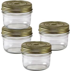 Le Parfait Familia Wiss Terrine Wide Mouth French Glass Jar w/Airtight 2-Piece System Gold Lids | Ideal for Canning, Food Storage, Meal Prep, Cake Jar & DIY Crafts | 16oz Pint (Pack of 4) 500ml(07oz (Set/4))