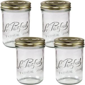 Le Parfait Familia Wiss Terrine Wide Mouth French Glass Jar w/Airtight 2-Piece System Gold Lids | Ideal for Canning, Food Storage, Meal Prep, Cake Jar & DIY Crafts | 16oz Pint (Pack of 4) 500ml(750ml (Set/4))