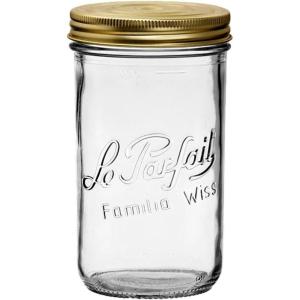 Le Parfait Familia Wiss Terrine Wide Mouth French Glass Jar w/Airtight 2-Piece System Gold Lids | Ideal for Canning, Food Storage, Meal Prep, Cake Jar & DIY Crafts | 16oz Pint (Pack of 4) 500ml(32oz (Single))