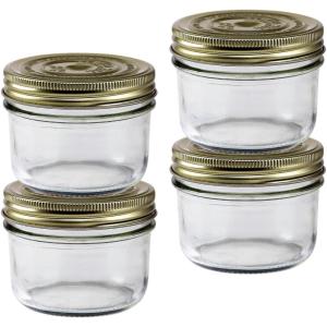 Le Parfait Familia Wiss Terrine Wide Mouth French Glass Jar w/Airtight 2-Piece System Gold Lids | Ideal for Canning, Food Storage, Meal Prep, Cake Jar & DIY Crafts | 7oz Half/Pint (Pack of 4) 200ml(12oz (Set/4))