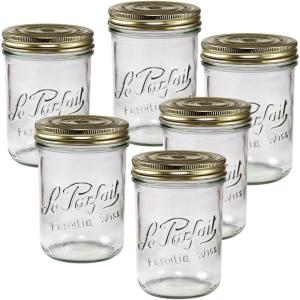 Le Parfait Familia Wiss Terrine Wide Mouth French Glass Jar w/Airtight 2-Piece System Gold Lids | Ideal for Food Storage, Canning, Meal Prep, Cake Jar & DIY Crafts | 24oz Pint/Half (Pack of 6) 750ml(24oz (Set/6))