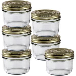 Le Parfait Familia Wiss Terrine Wide Mouth French Glass Jar w/Airtight 2-Piece System Gold Lids | Ideal for Food Storage, Canning, Meal Prep, Cake Jar & DIY Crafts | 24oz Pint/Half (Pack of 6) 750ml(12oz (Set/6))