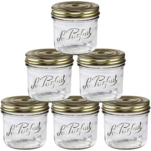 Le Parfait Familia Wiss Terrine Wide Mouth French Glass Jar w/Airtight 2-Piece System Gold Lids | Ideal for Food Storage, Canning, Meal Prep, Cake Jar & DIY Crafts | 24oz Pint/Half (Pack of 6) 750ml(16oz (Set/6))