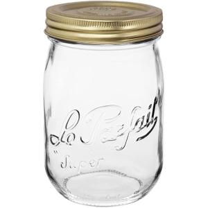 Le Parfait Screw Top Jar Wide Mouth French Glass Jar | Ideal for Food and Soup Storage, Canning, Flour, Brown Sugar, and other Baking Supplies (1L/32oz, Pack of 4, Orange)(1L-Gold (Single))