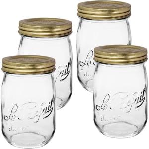 Le Parfait Screw Top Jar Wide Mouth French Glass Jar | Ideal for Food and Soup Storage, Canning, Flour, Brown Sugar, and other Baking Supplies (1L/32oz, Pack of 4, Orange)(1L-Gold (Set/4))