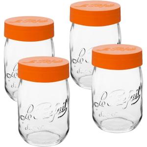 Le Parfait Screw Top Jar Wide Mouth French Glass Jar | Ideal for Food and Soup Storage, Canning, Flour, Brown Sugar, and other Baking Supplies (1L/32oz, Pack of 4, Orange)(1L-Orange (Set/4))