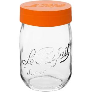Le Parfait Screw Top Jar Wide Mouth French Glass Jar | Ideal for Food and Soup Storage, Canning, Flour, Brown Sugar, and other Baking Supplies (1L/32oz, Pack of 4, Orange)(1L-Orange (Single))