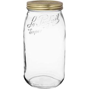 Le Parfait Screw Top Jar Wide Mouth French Glass Jar | Ideal for Food and Soup Storage, Canning, Flour, Brown Sugar, and other Baking Supplies (3L/96oz, Single, Gold)(3L-Gold (Single))