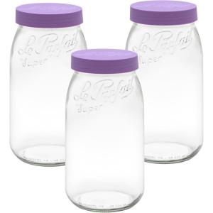 Le Parfait Screw Top Jar Wide Mouth French Glass Jar | Ideal for Food and Soup Storage, Canning, Flour, Brown Sugar, and other Baking Supplies (3L/96oz, Single, Gold)(3L-Violet (Set/3))