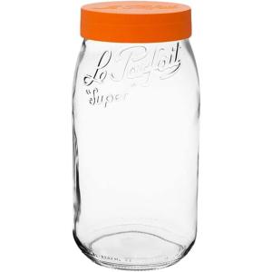 Le Parfait Screw Top Jar Wide Mouth French Glass Jar | Ideal for Food and Soup Storage, Canning, Flour, Brown Sugar, and other Baking Supplies (3L/96oz, Single, Gold)(3L-Orange (Single))