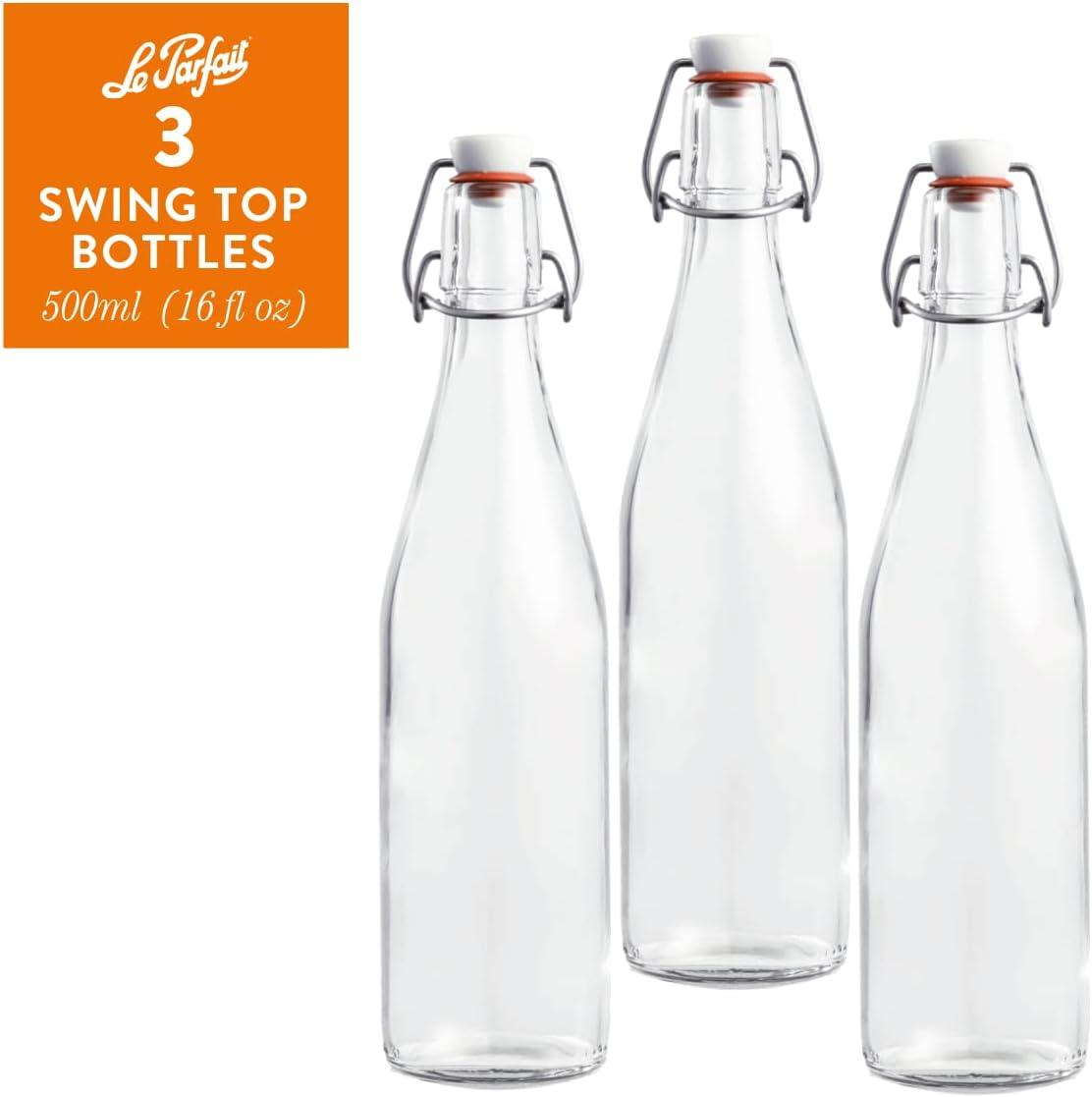 image:imageLe Parfait Bottles French Glass Milk Bottle with 48mm Printed Logo Airtight Metal Twist Cap Used for Smoothie Water Bottle Preserved Tomato Sauce amp other Soups 32oz Pack of 6 1 LiterSwing Top 500ml 16oz3Pack